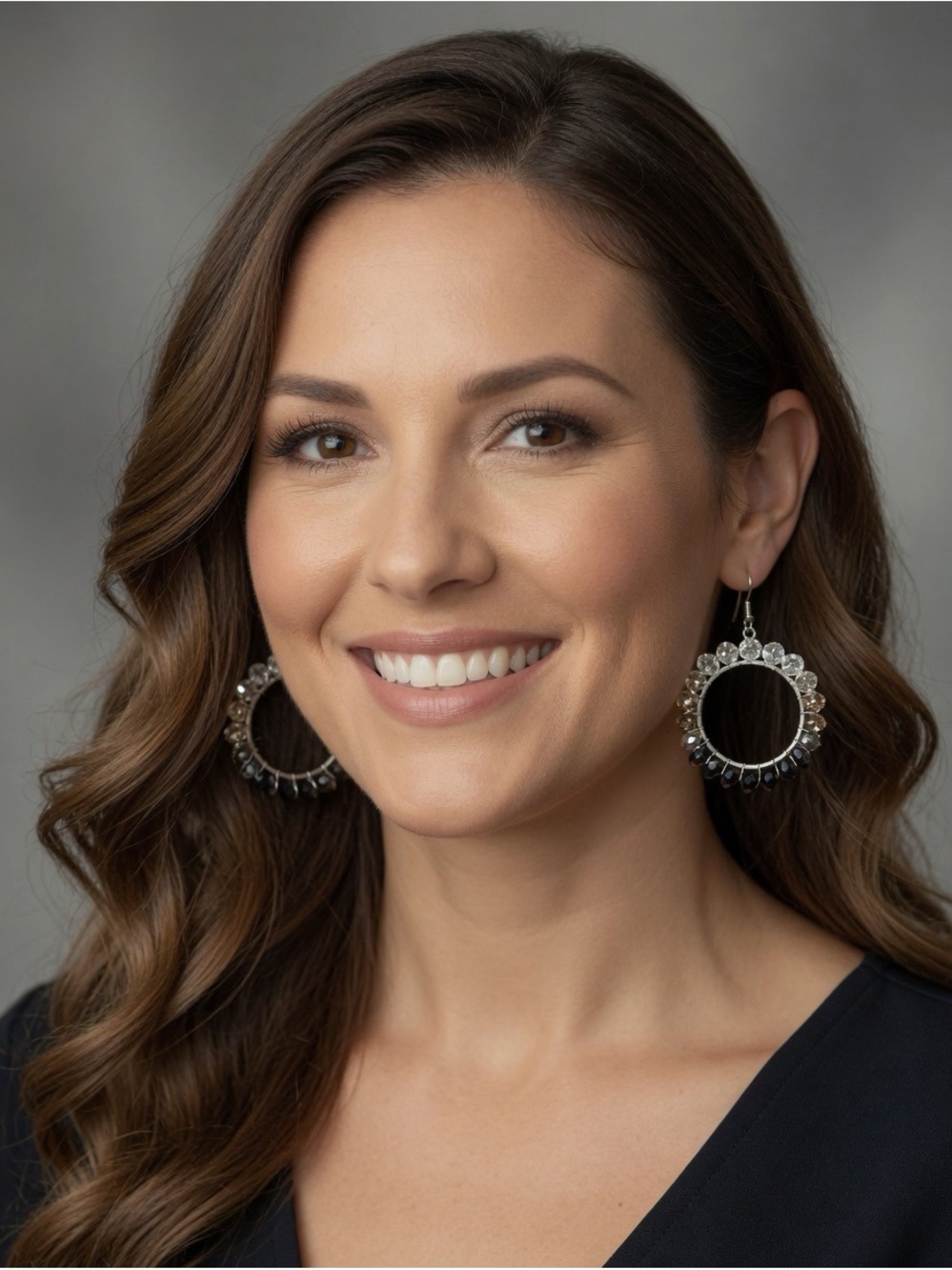 Silver Hoop Earrings with Black and Smoky Brown Beads